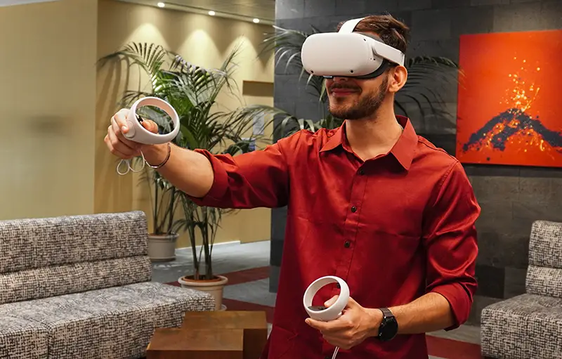 A man using a virtual reality viewer